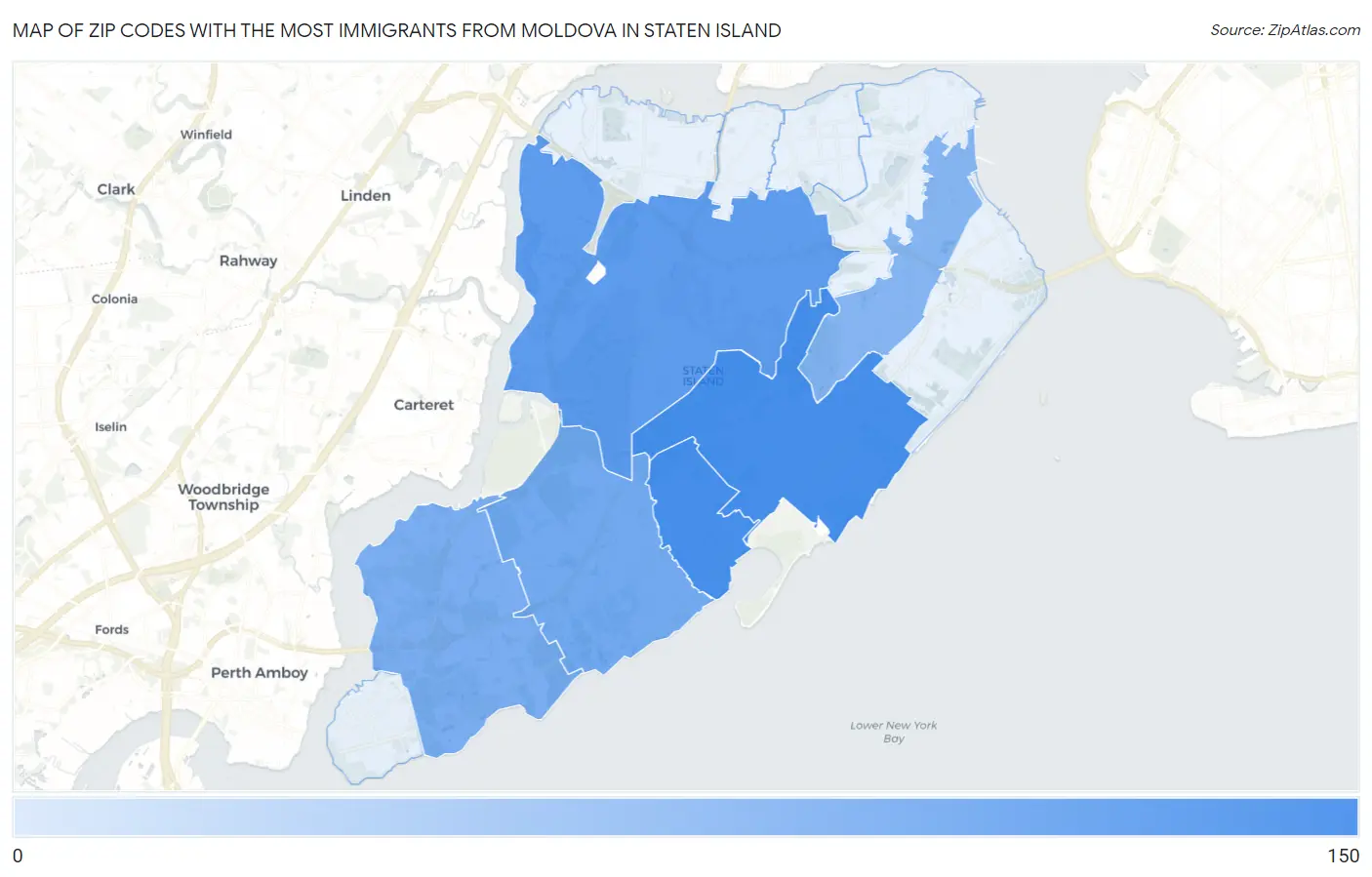 Zip Codes with the Most Immigrants from Moldova in Staten Island Map