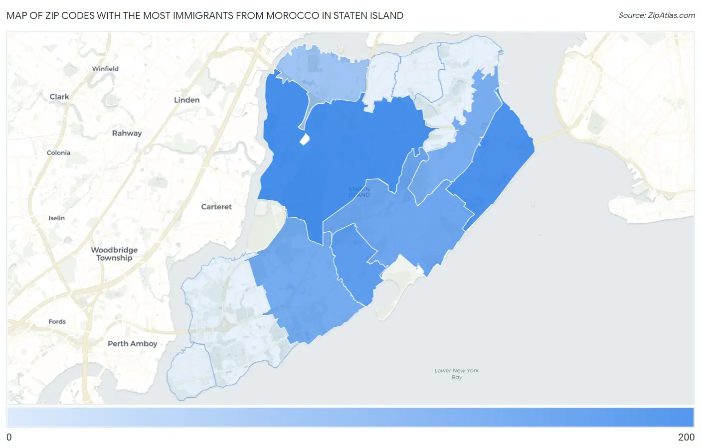 Zip Codes with the Most Immigrants from Morocco in Staten Island Map