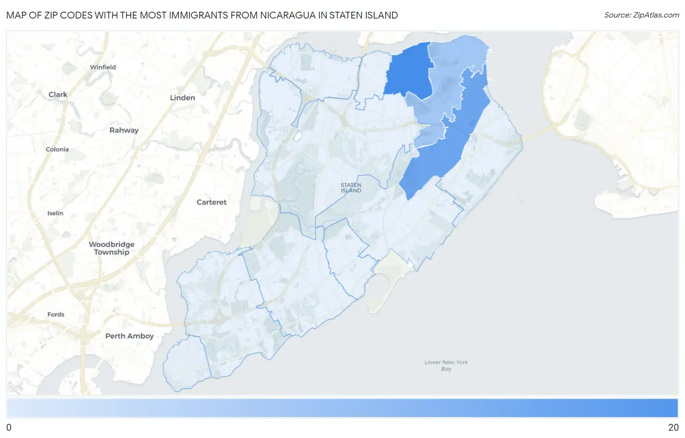 Zip Codes with the Most Immigrants from Nicaragua in Staten Island Map