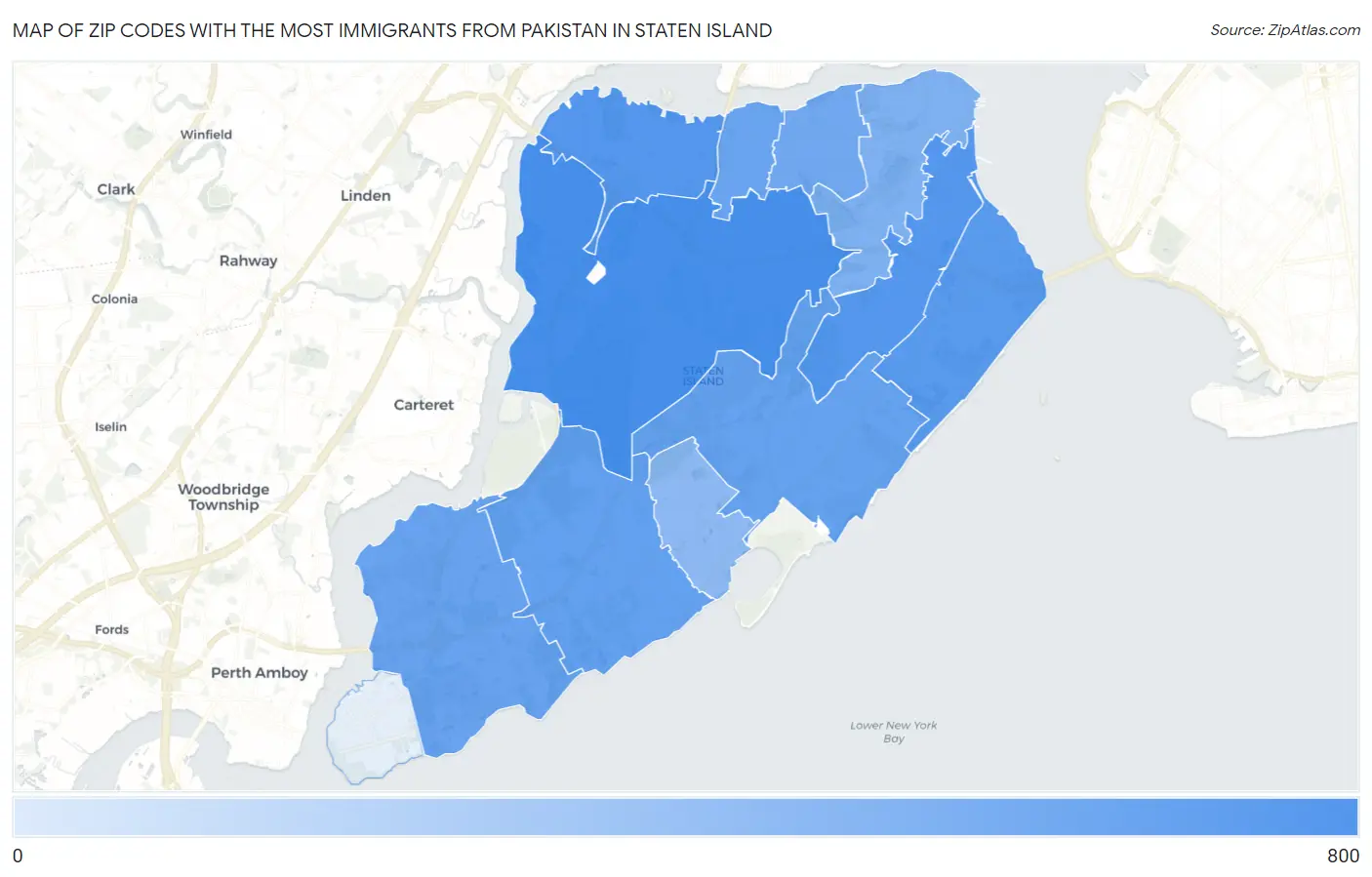 Zip Codes with the Most Immigrants from Pakistan in Staten Island Map