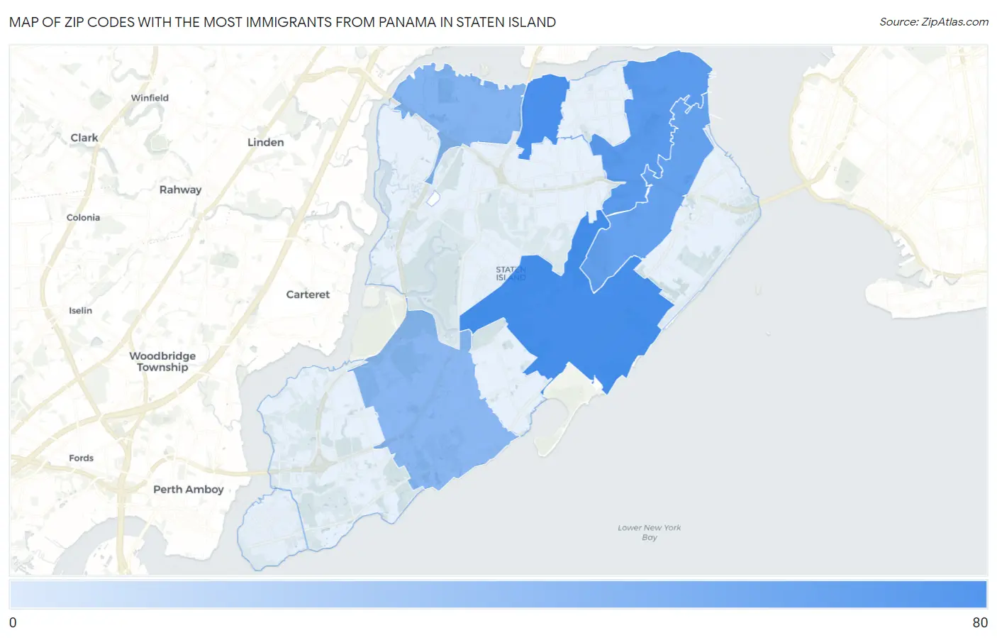 Zip Codes with the Most Immigrants from Panama in Staten Island Map