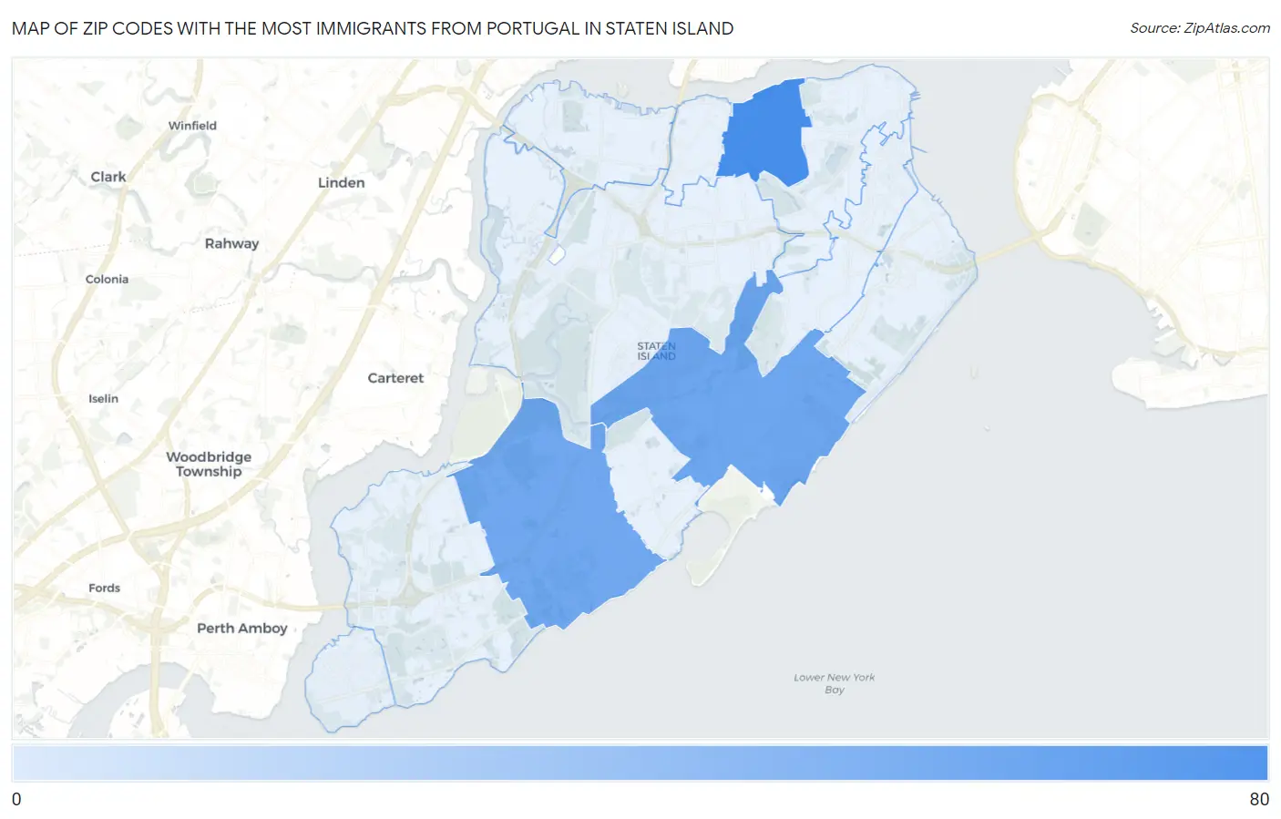 Zip Codes with the Most Immigrants from Portugal in Staten Island Map