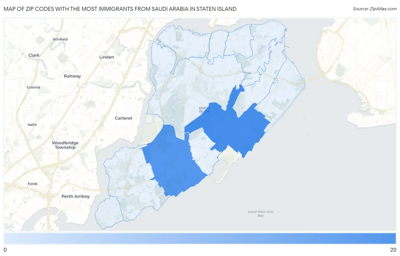 Zip Codes with the Most Immigrants from Saudi Arabia in Staten Island Map