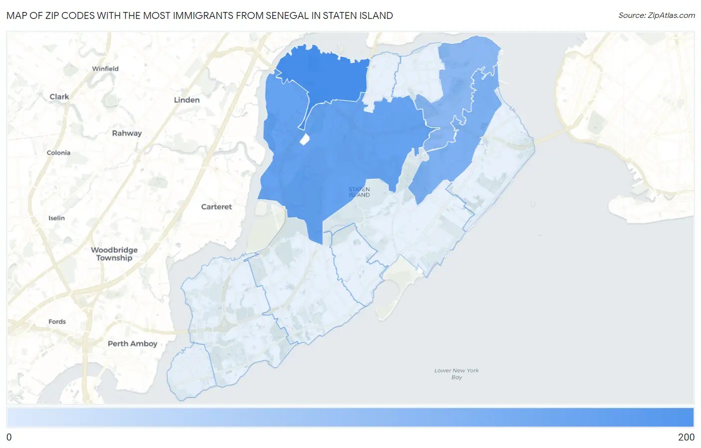 Zip Codes with the Most Immigrants from Senegal in Staten Island Map