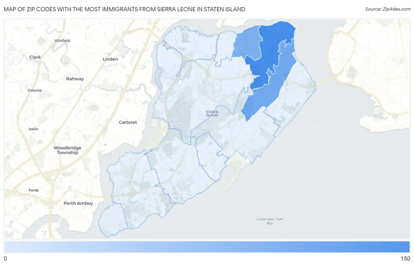 Zip Codes with the Most Immigrants from Sierra Leone in Staten Island Map