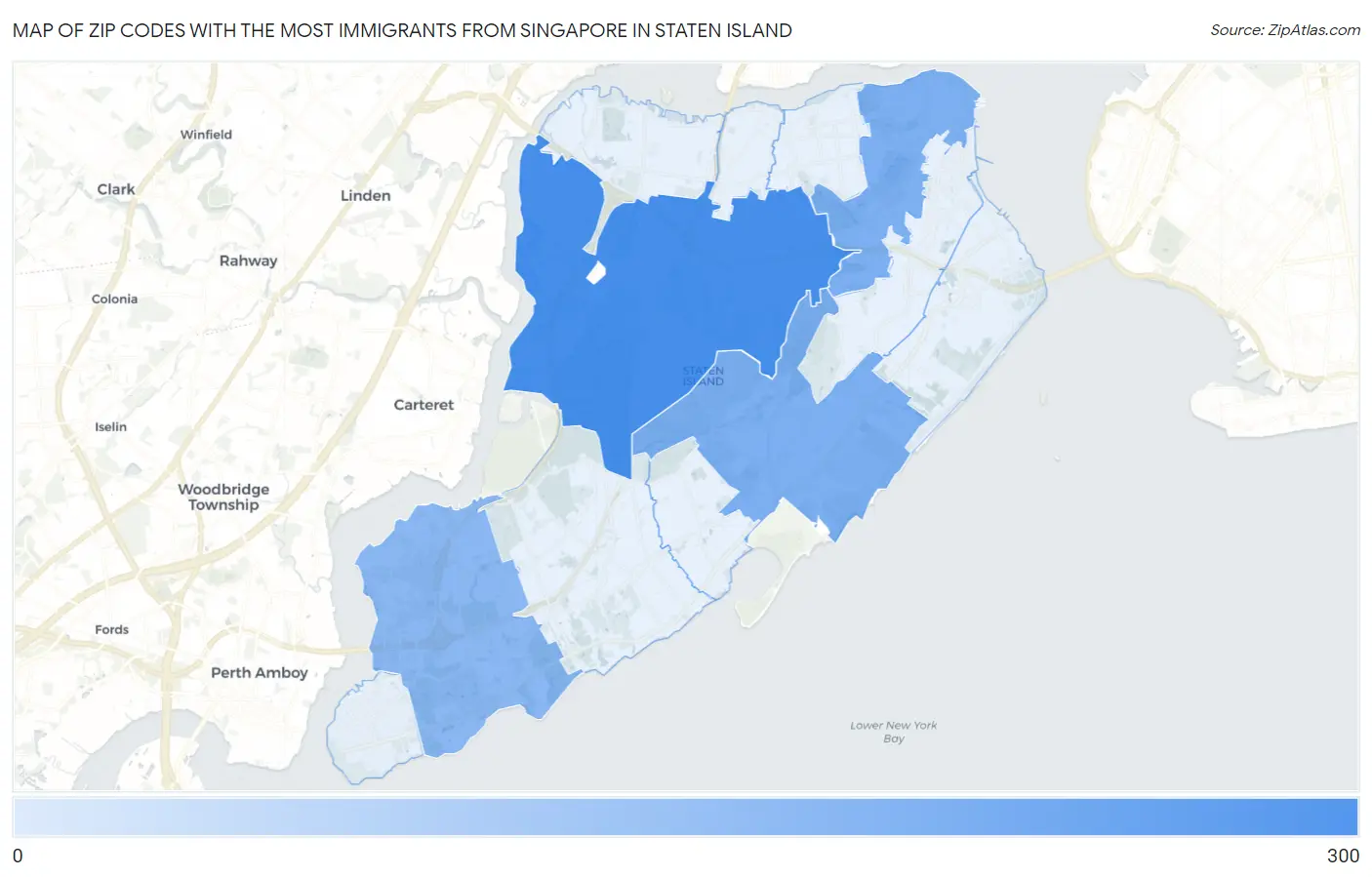 Zip Codes with the Most Immigrants from Singapore in Staten Island Map