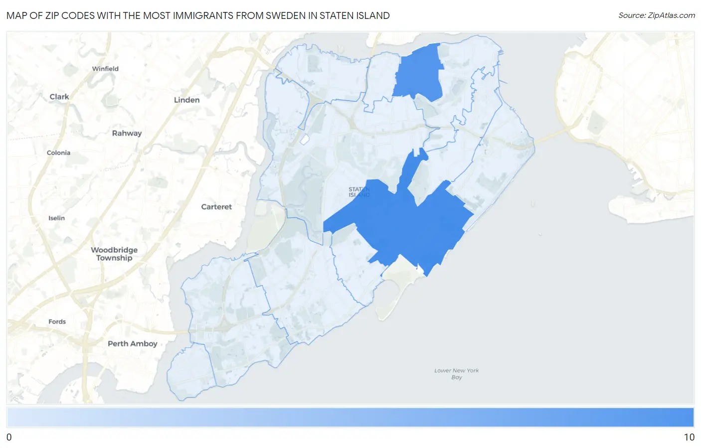 Zip Codes with the Most Immigrants from Sweden in Staten Island Map