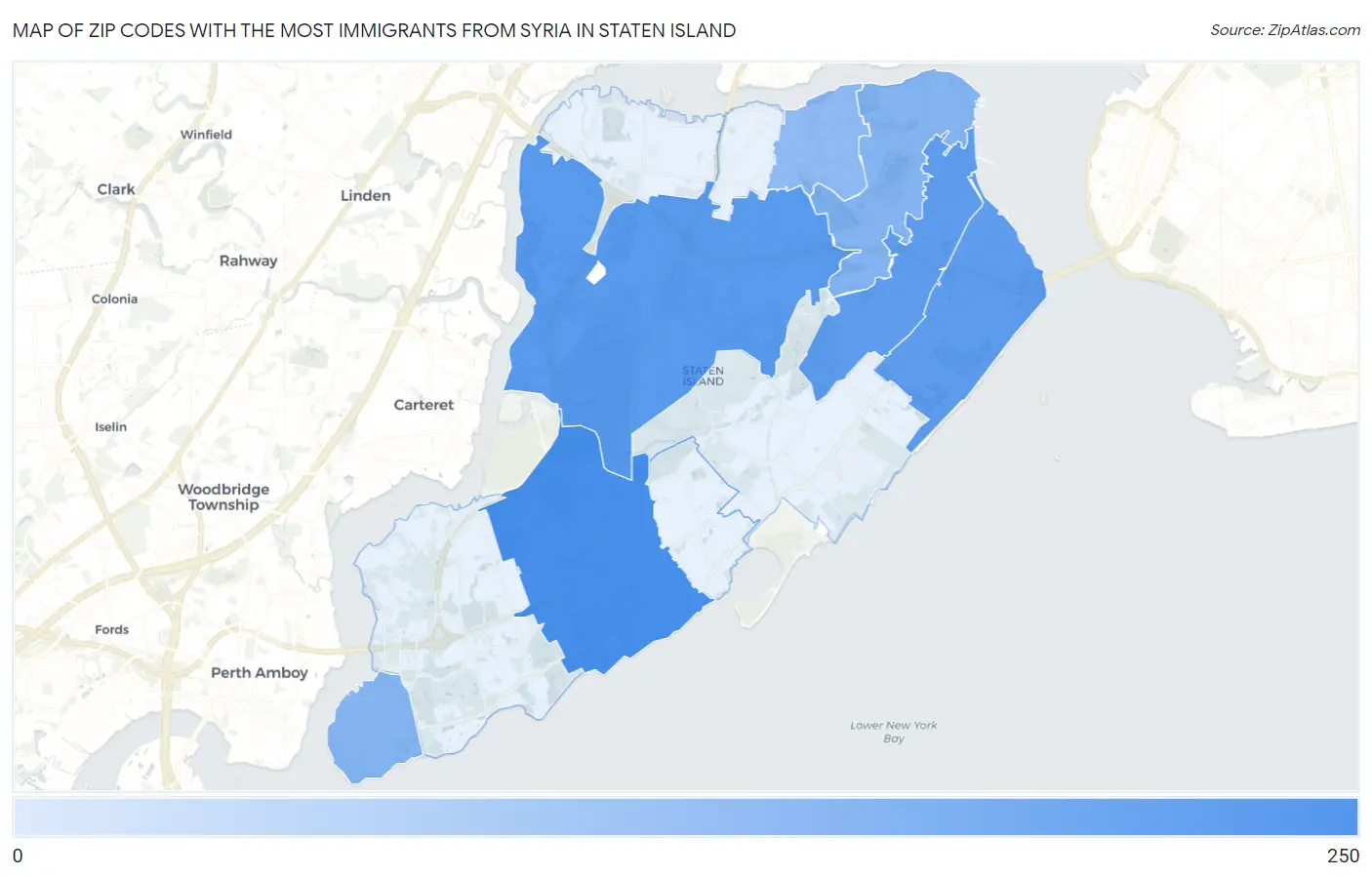 Zip Codes with the Most Immigrants from Syria in Staten Island Map