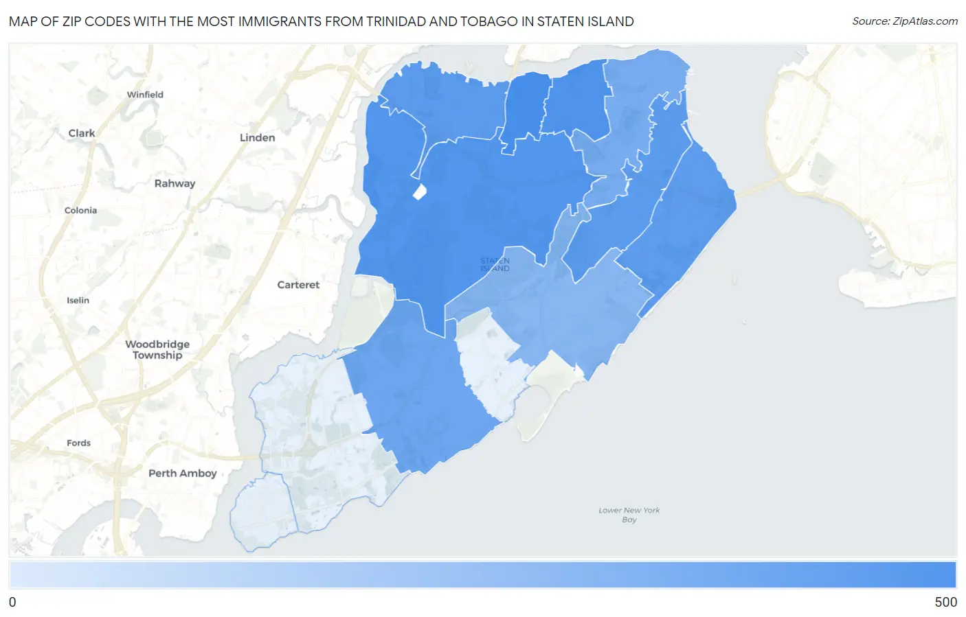 Zip Codes with the Most Immigrants from Trinidad and Tobago in Staten Island Map