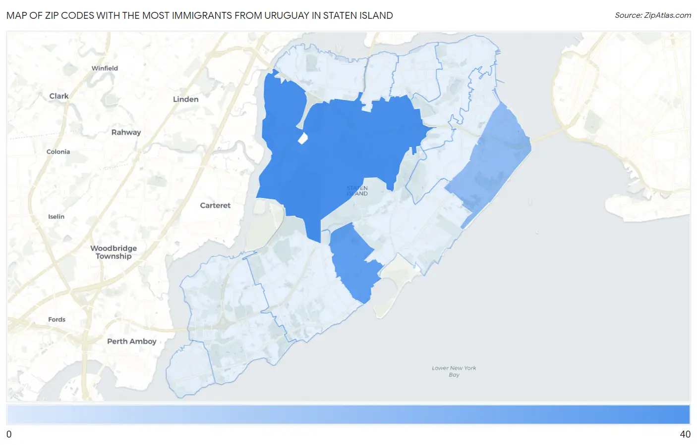 Zip Codes with the Most Immigrants from Uruguay in Staten Island Map