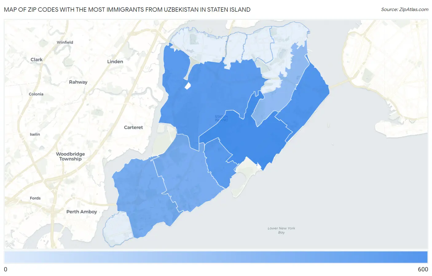 Zip Codes with the Most Immigrants from Uzbekistan in Staten Island Map
