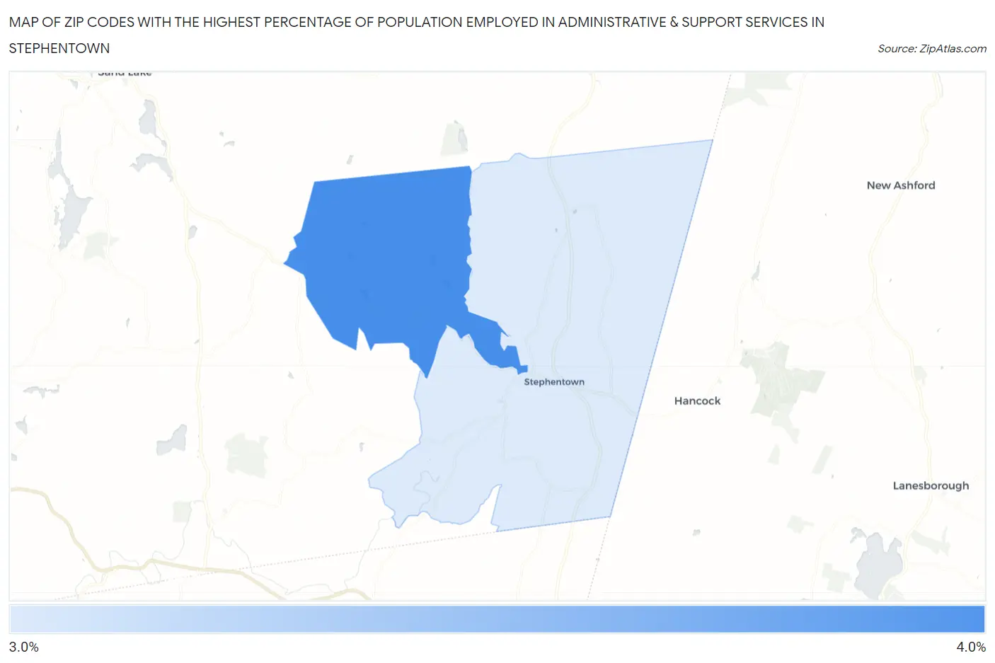 Zip Codes with the Highest Percentage of Population Employed in Administrative & Support Services in Stephentown Map