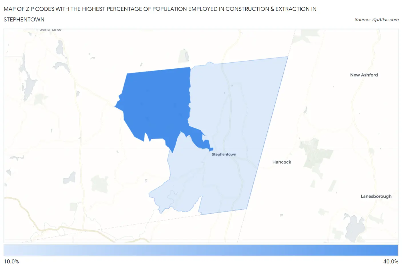 Zip Codes with the Highest Percentage of Population Employed in Construction & Extraction in Stephentown Map
