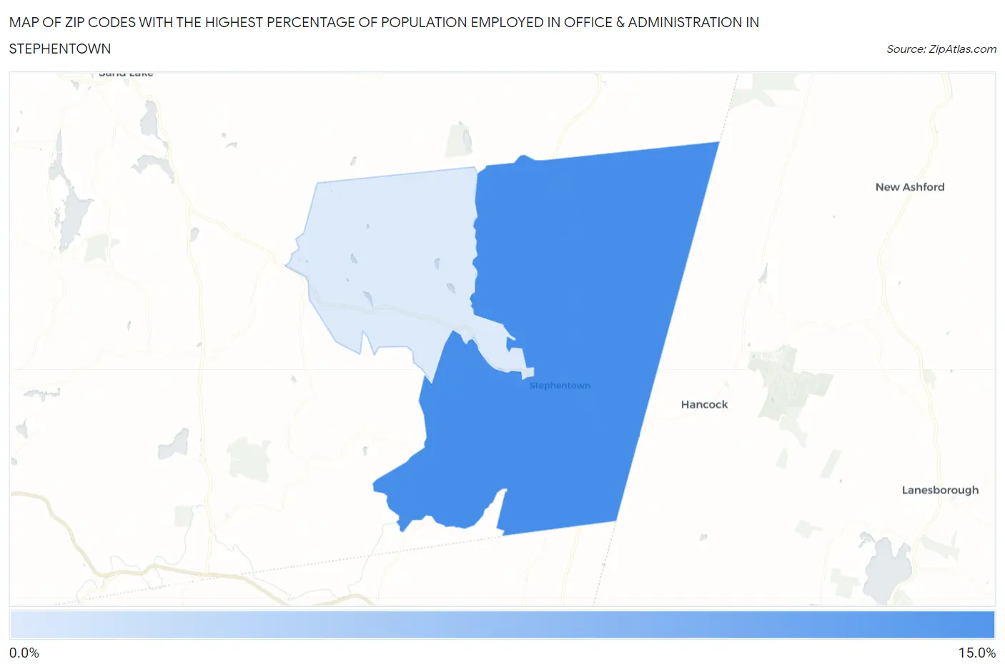 Zip Codes with the Highest Percentage of Population Employed in Office & Administration in Stephentown Map