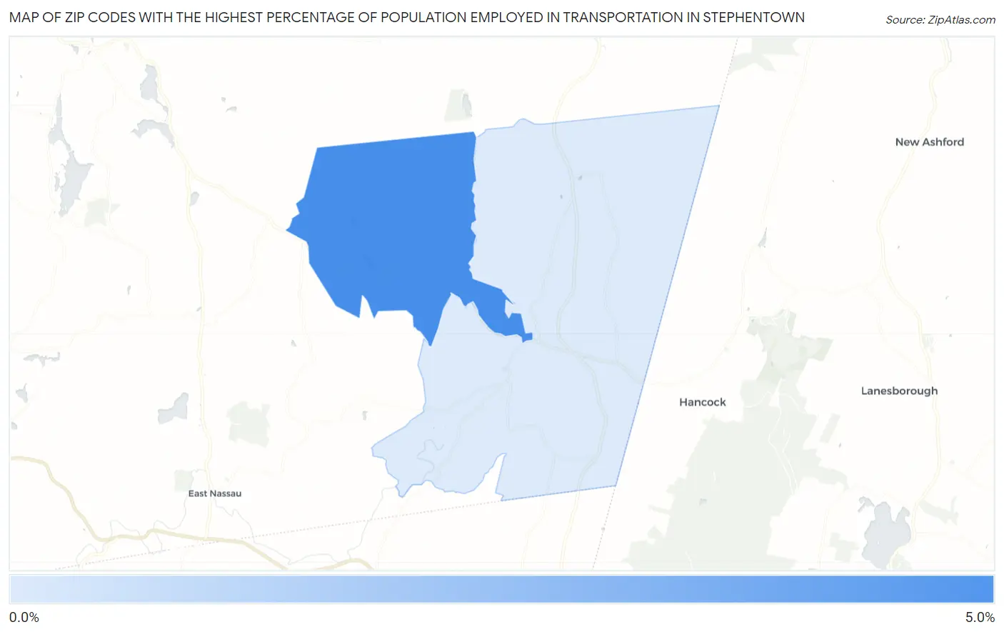 Zip Codes with the Highest Percentage of Population Employed in Transportation in Stephentown Map