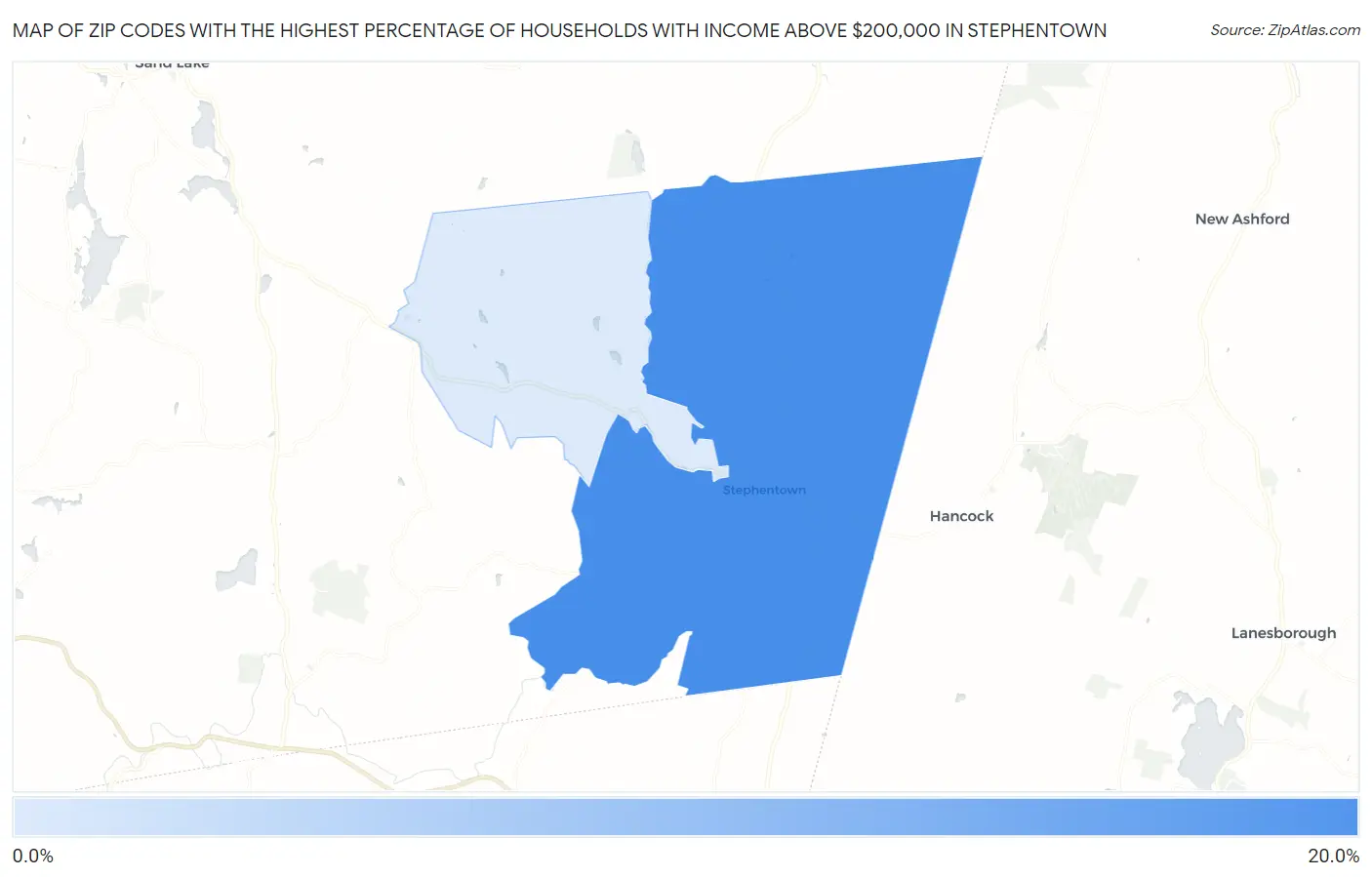 Zip Codes with the Highest Percentage of Households with Income Above $200,000 in Stephentown Map