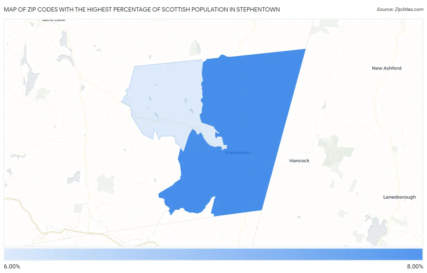 Zip Codes with the Highest Percentage of Scottish Population in Stephentown Map