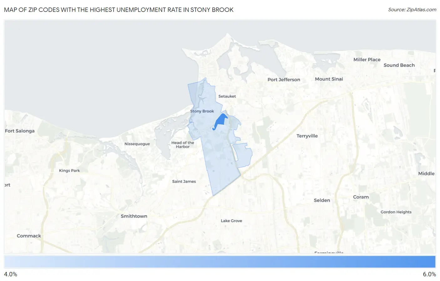 Zip Codes with the Highest Unemployment Rate in Stony Brook Map