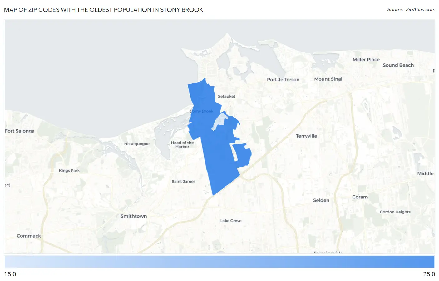 Zip Codes with the Oldest Population in Stony Brook Map