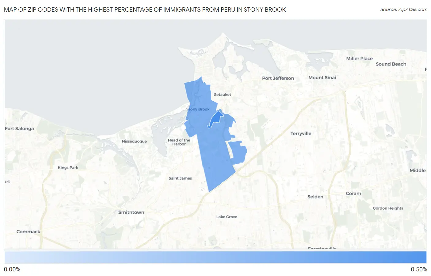 Zip Codes with the Highest Percentage of Immigrants from Peru in Stony Brook Map