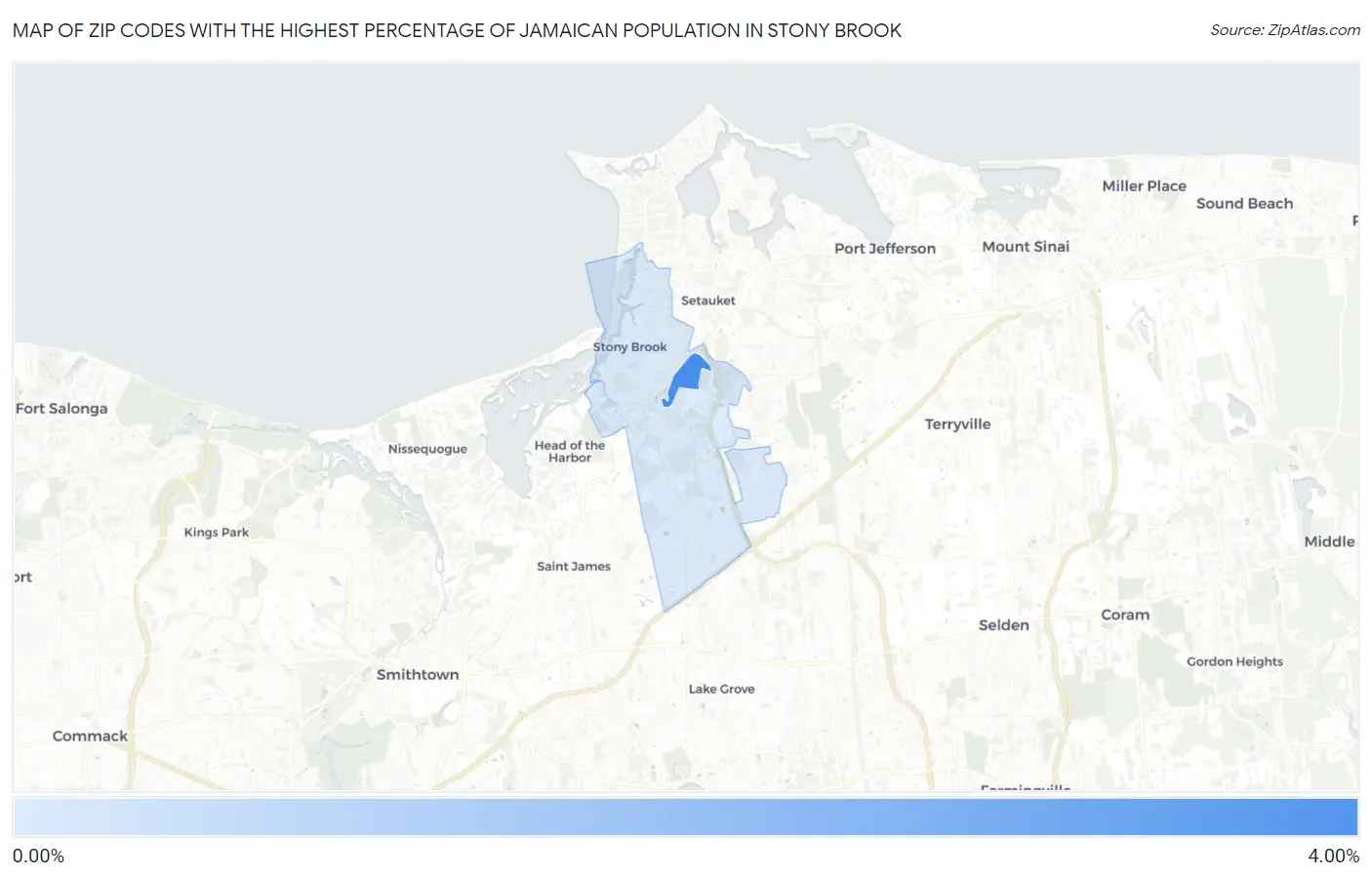 Zip Codes with the Highest Percentage of Jamaican Population in Stony Brook Map
