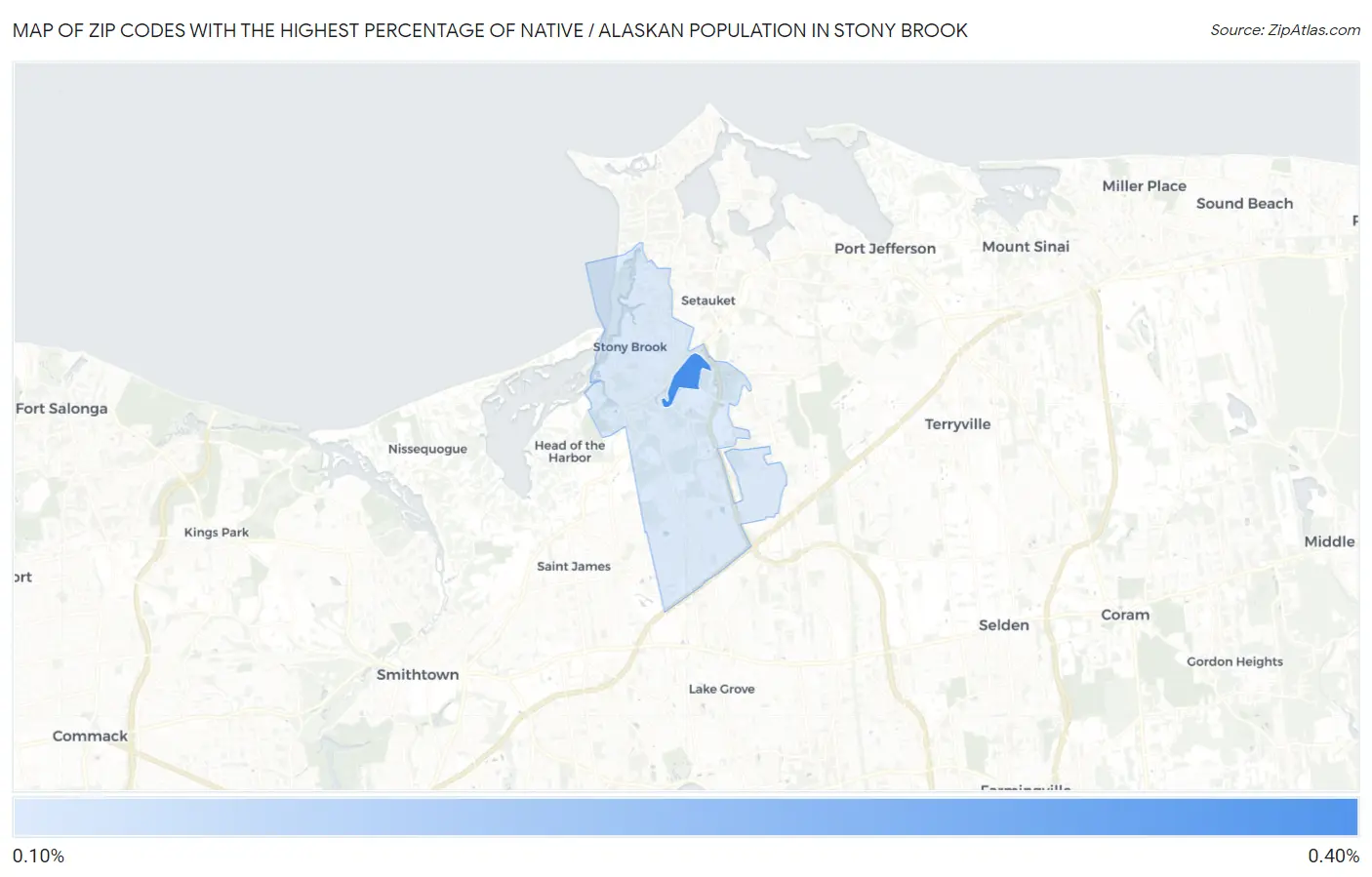 Zip Codes with the Highest Percentage of Native / Alaskan Population in Stony Brook Map