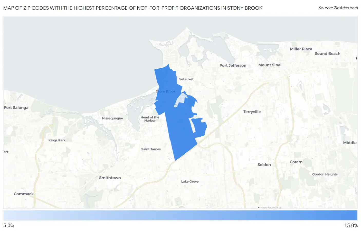 Zip Codes with the Highest Percentage of Not-for-profit Organizations in Stony Brook Map