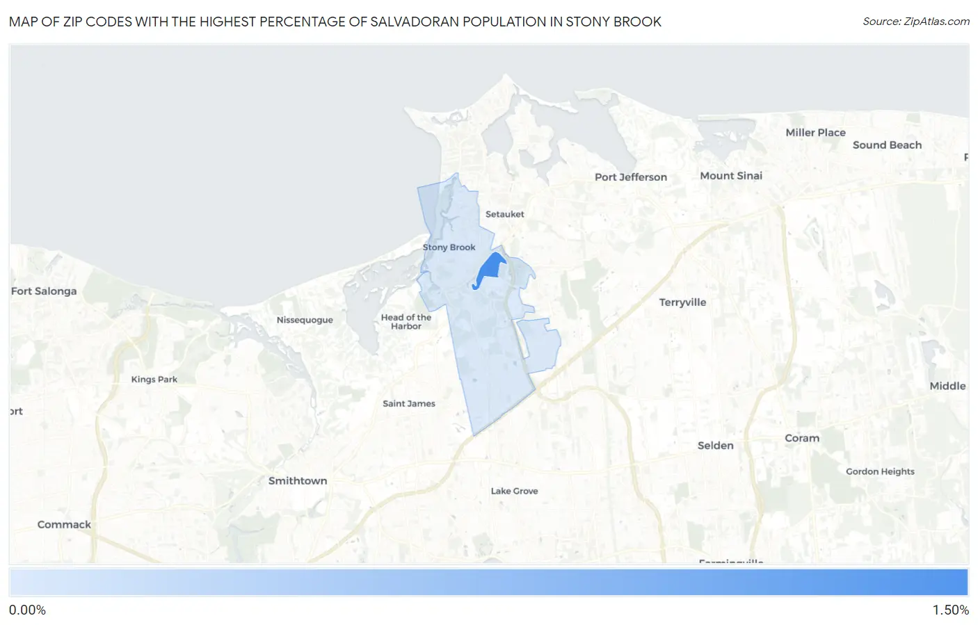 Zip Codes with the Highest Percentage of Salvadoran Population in Stony Brook Map