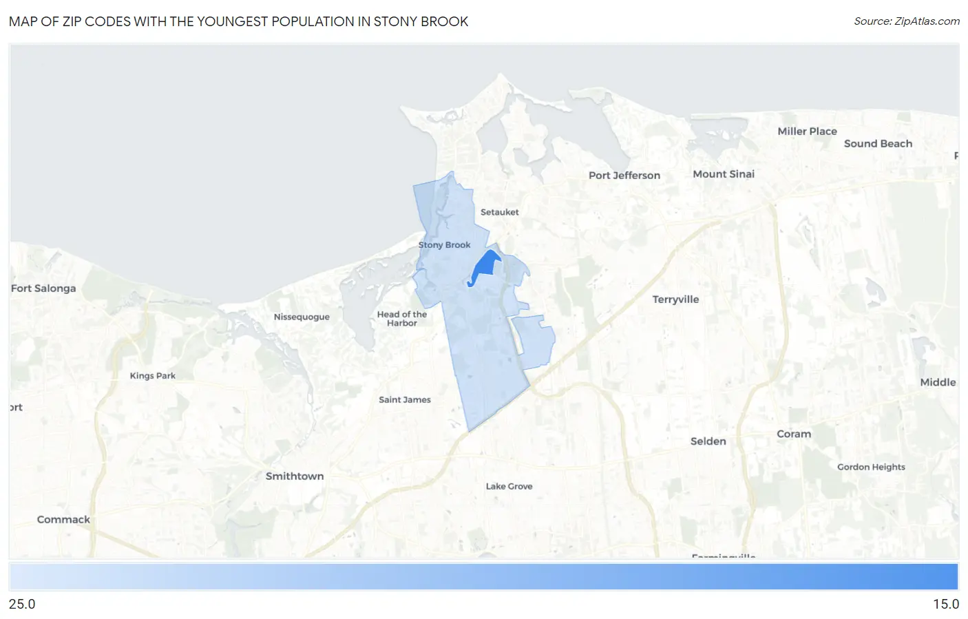 Zip Codes with the Youngest Population in Stony Brook Map