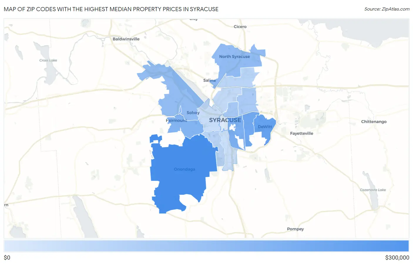 Zip Codes with the Highest Median Property Prices in Syracuse Map