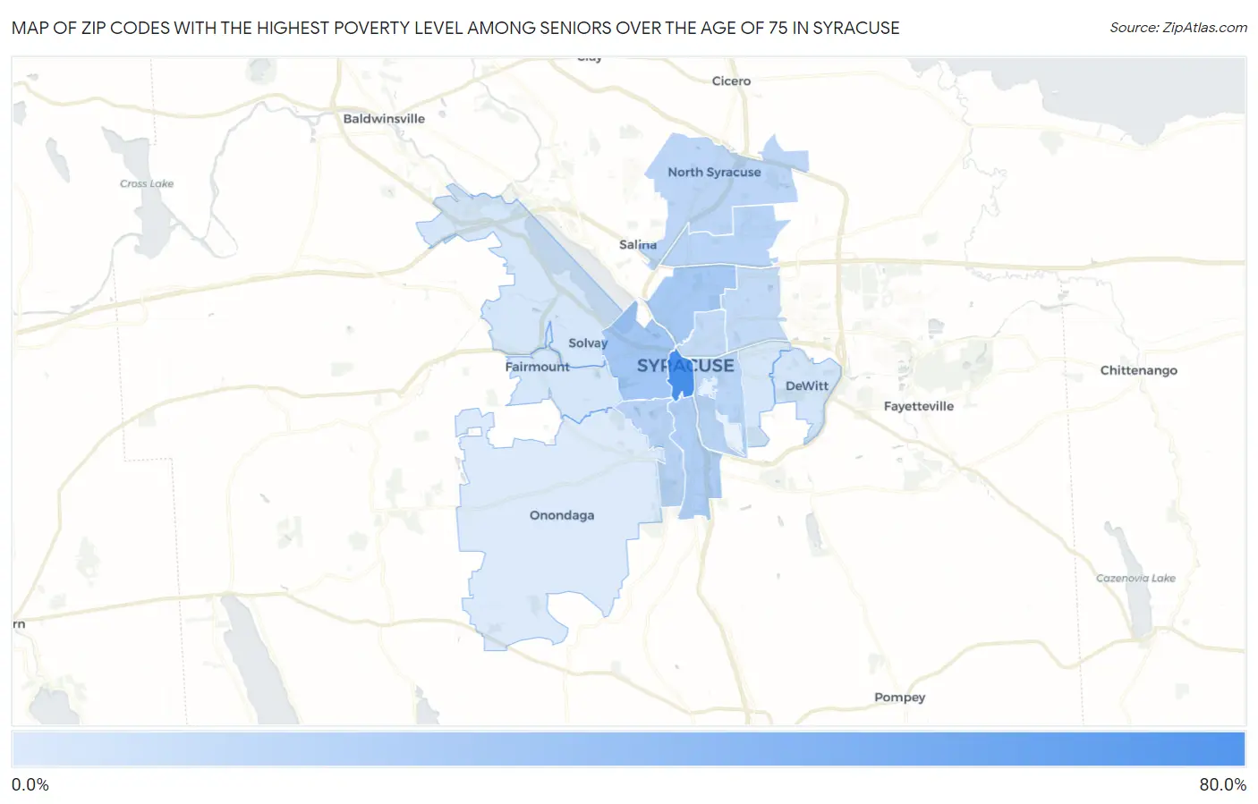 Zip Codes with the Highest Poverty Level Among Seniors Over the Age of 75 in Syracuse Map
