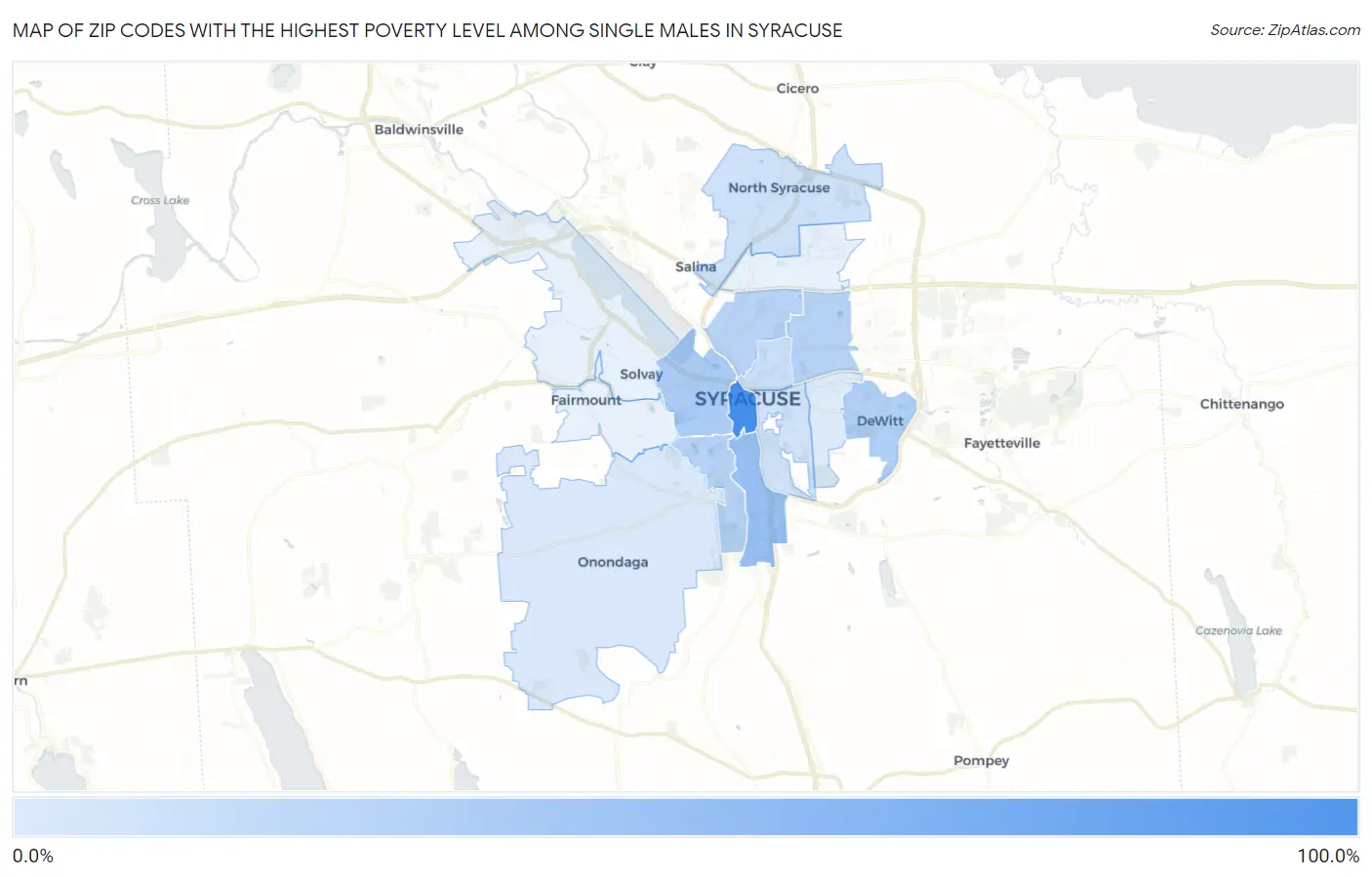 Zip Codes with the Highest Poverty Level Among Single Males in Syracuse Map