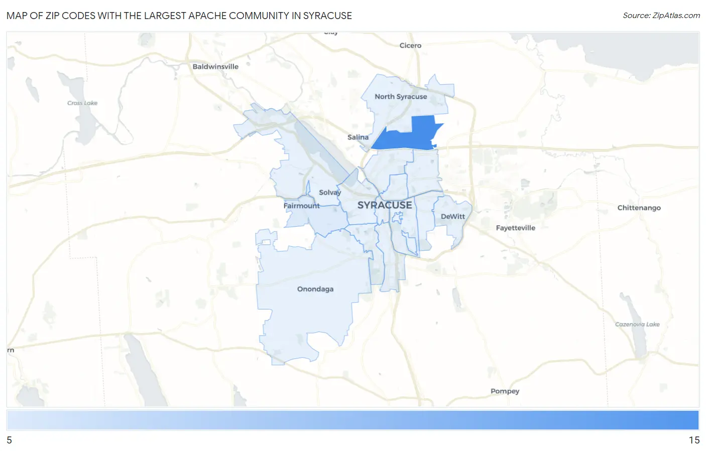 Zip Codes with the Largest Apache Community in Syracuse Map
