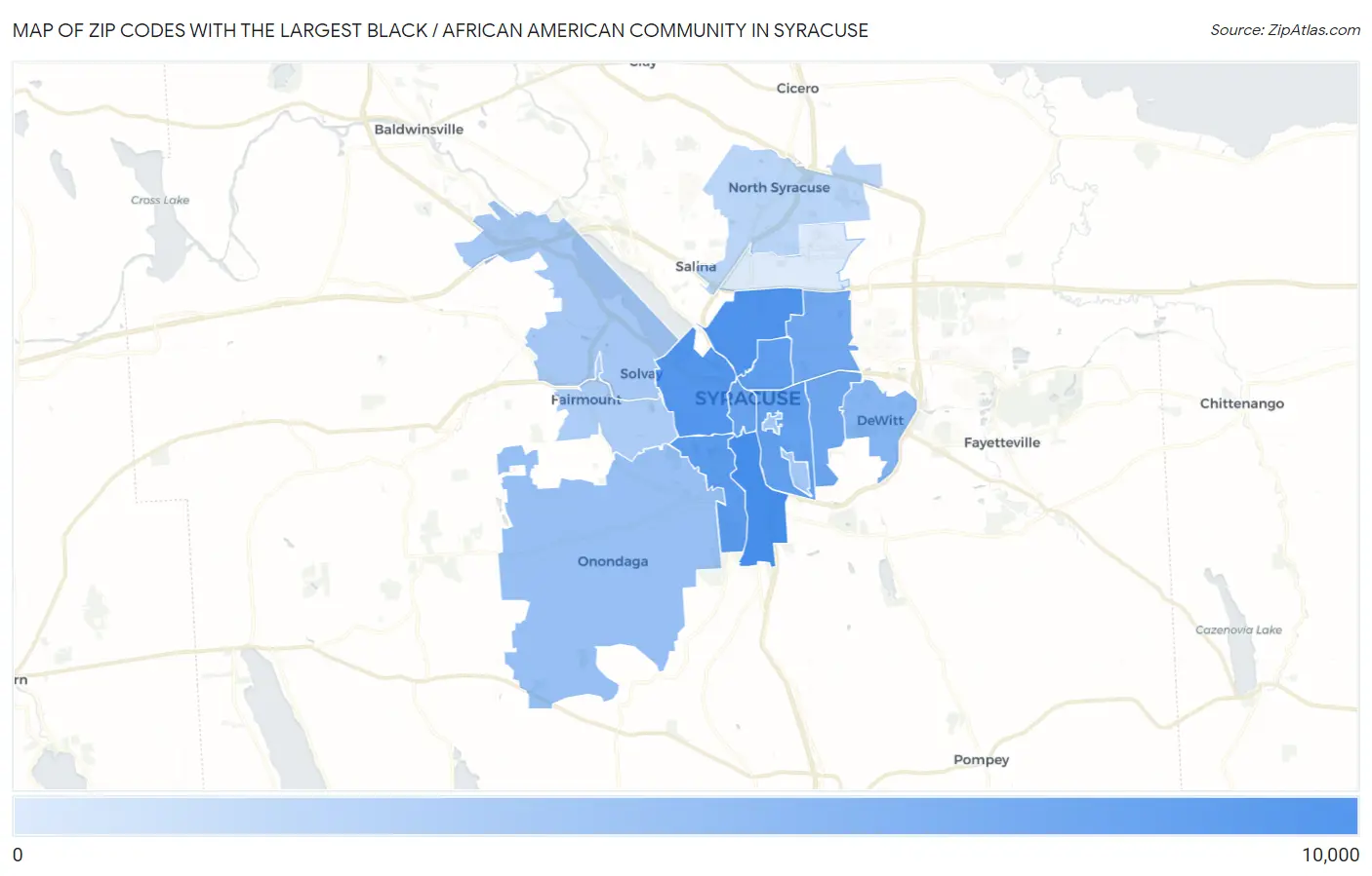 Zip Codes with the Largest Black / African American Community in Syracuse Map