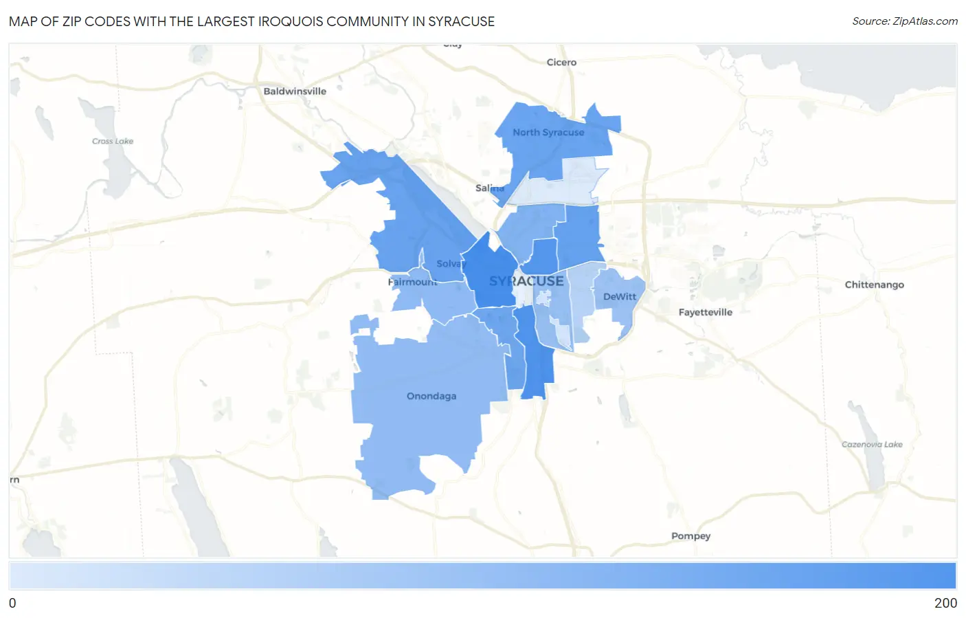 Zip Codes with the Largest Iroquois Community in Syracuse Map