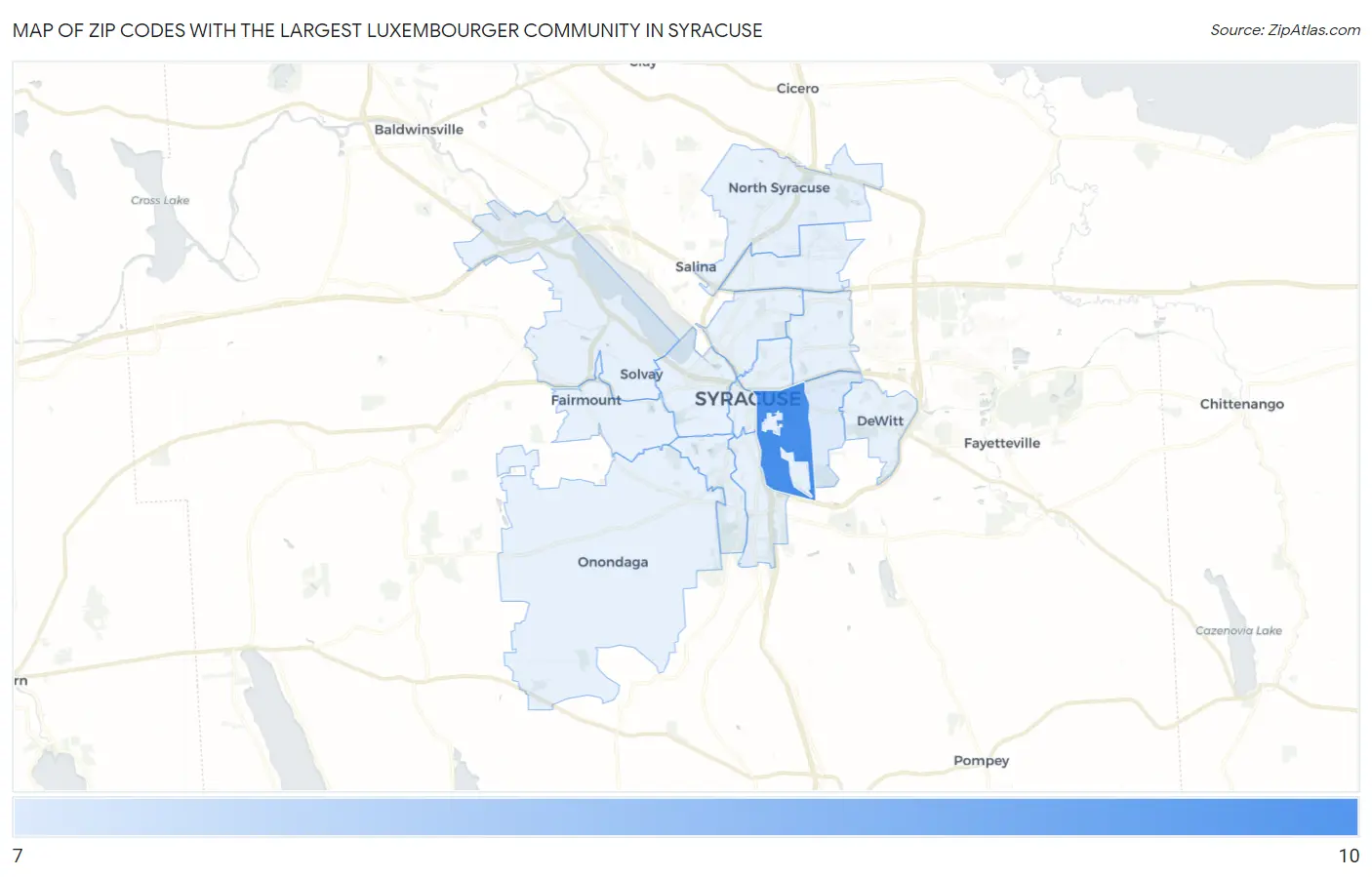 Zip Codes with the Largest Luxembourger Community in Syracuse Map