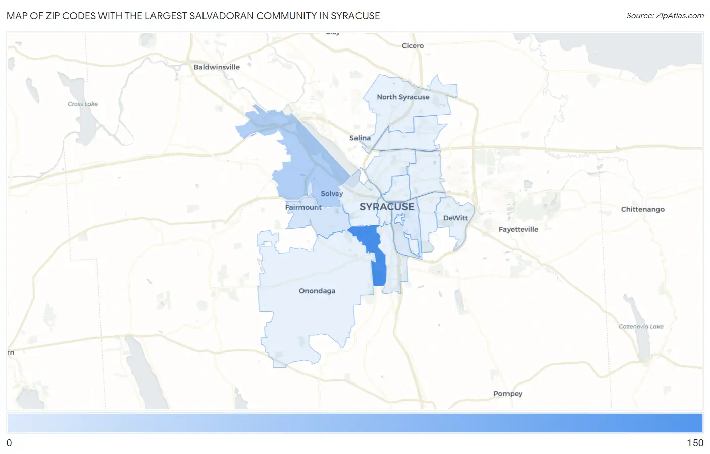 Zip Codes with the Largest Salvadoran Community in Syracuse Map