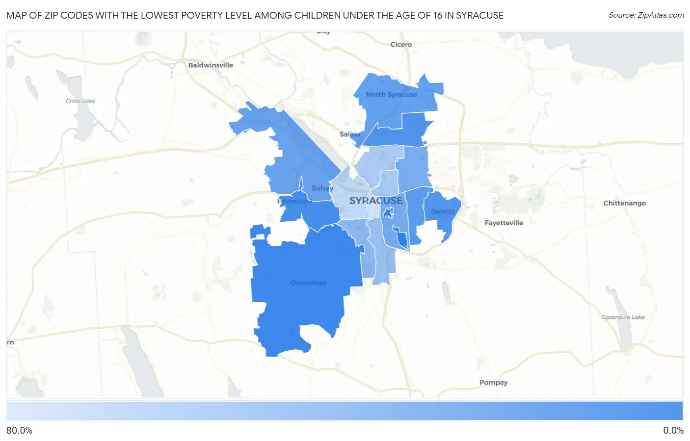 Zip Codes with the Lowest Poverty Level Among Children Under the Age of 16 in Syracuse Map