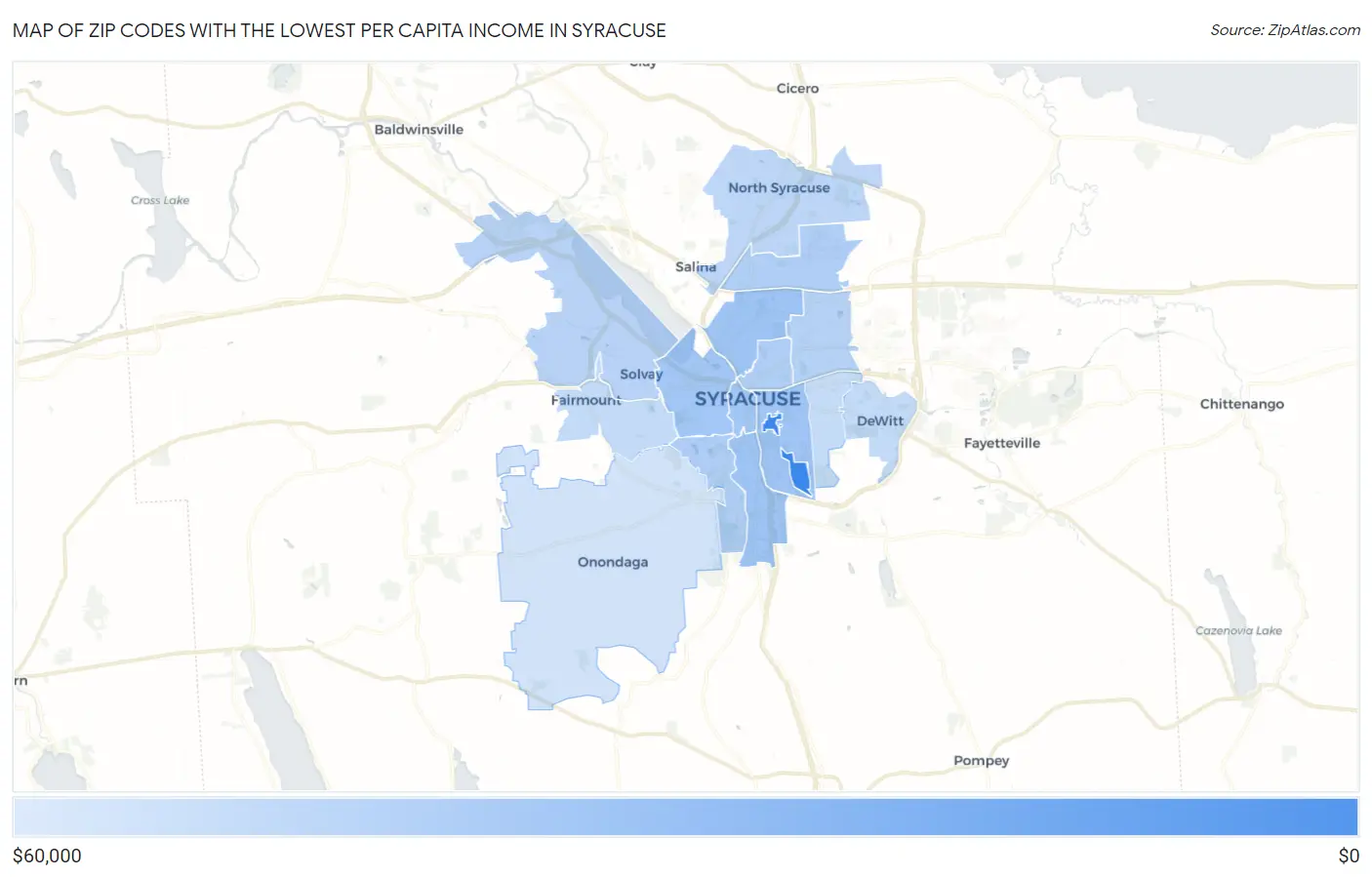 Zip Codes with the Lowest Per Capita Income in Syracuse Map
