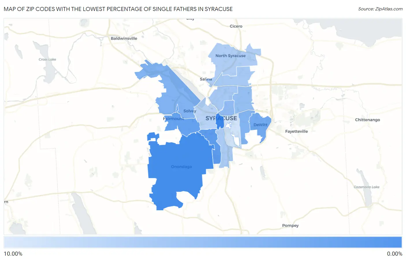 Zip Codes with the Lowest Percentage of Single Fathers in Syracuse Map