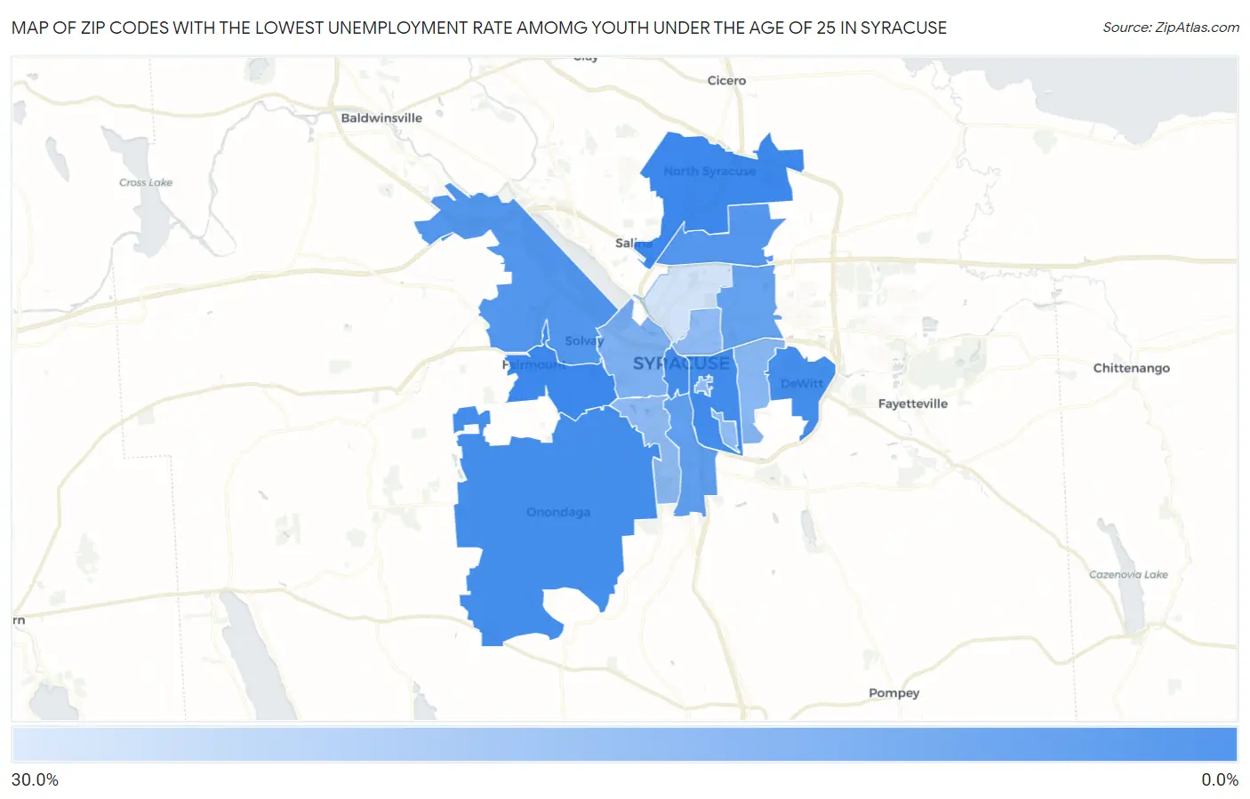 Zip Codes with the Lowest Unemployment Rate Amomg Youth Under the Age of 25 in Syracuse Map