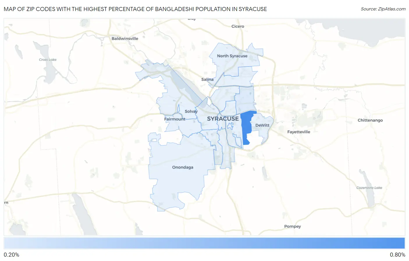 Zip Codes with the Highest Percentage of Bangladeshi Population in Syracuse Map