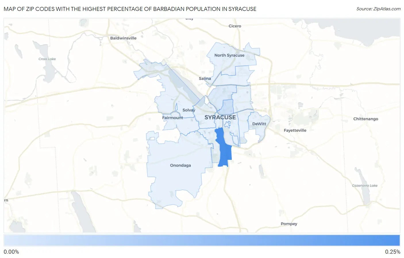 Zip Codes with the Highest Percentage of Barbadian Population in Syracuse Map