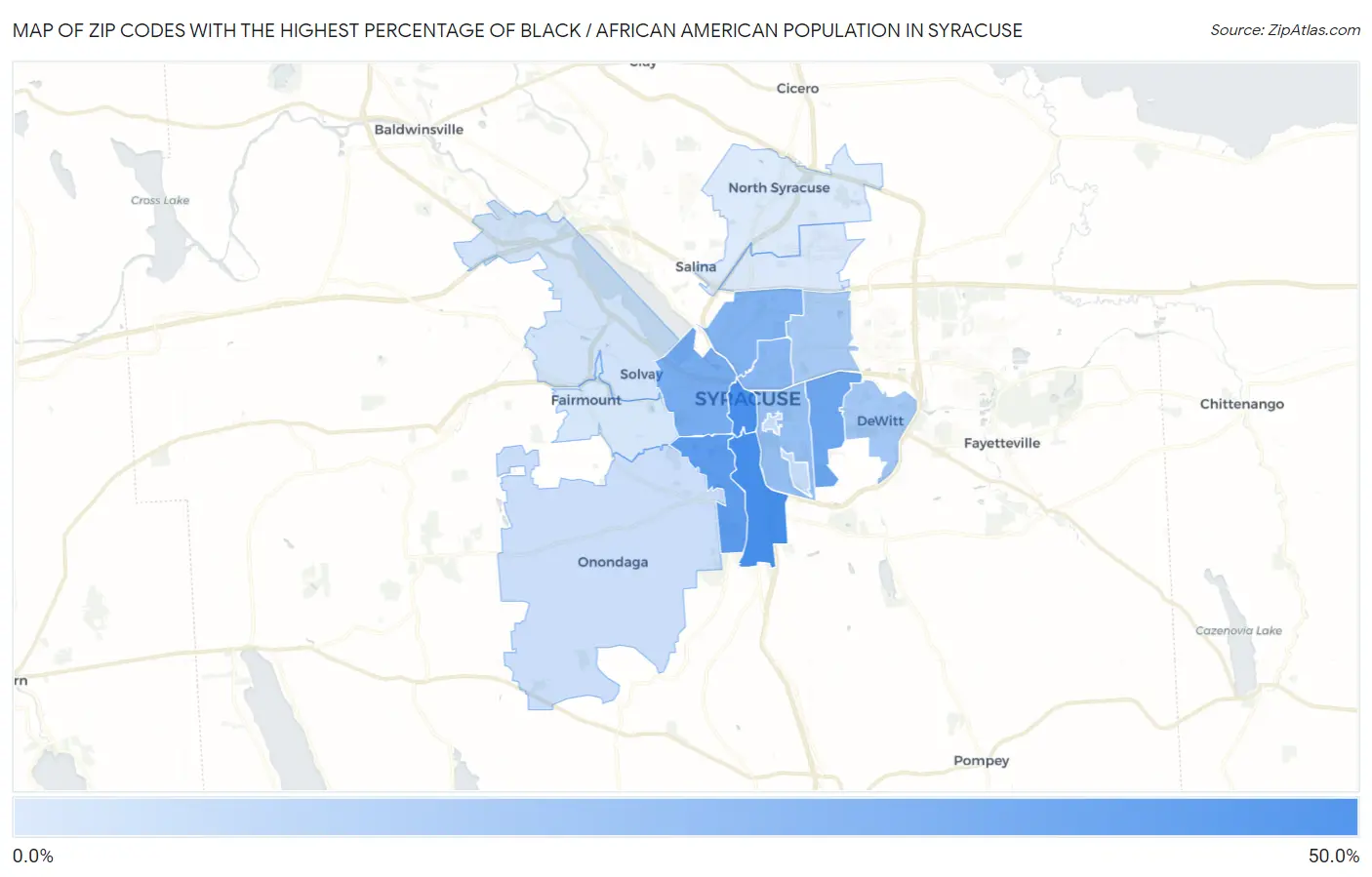 Zip Codes with the Highest Percentage of Black / African American Population in Syracuse Map