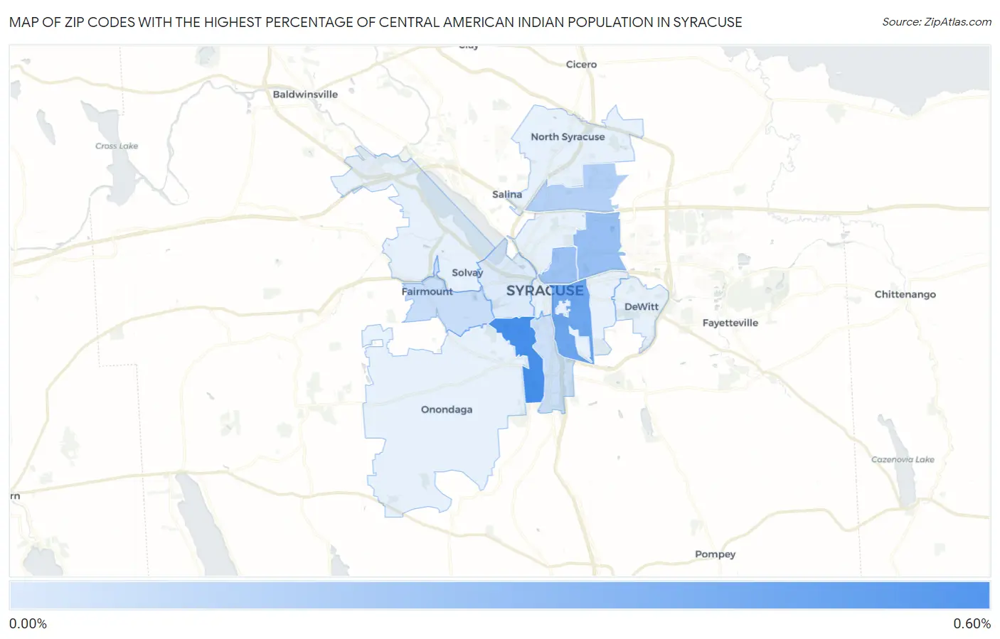 Zip Codes with the Highest Percentage of Central American Indian Population in Syracuse Map