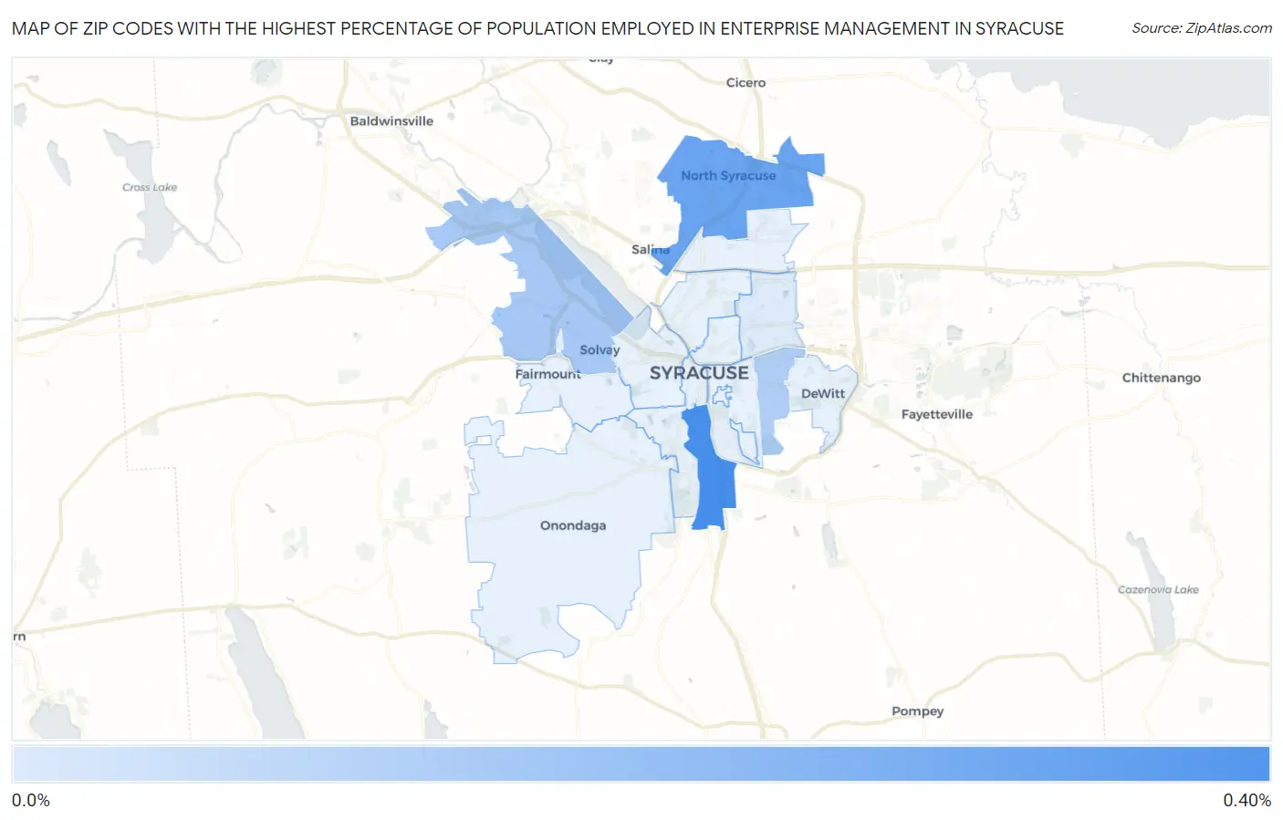 Zip Codes with the Highest Percentage of Population Employed in Enterprise Management in Syracuse Map