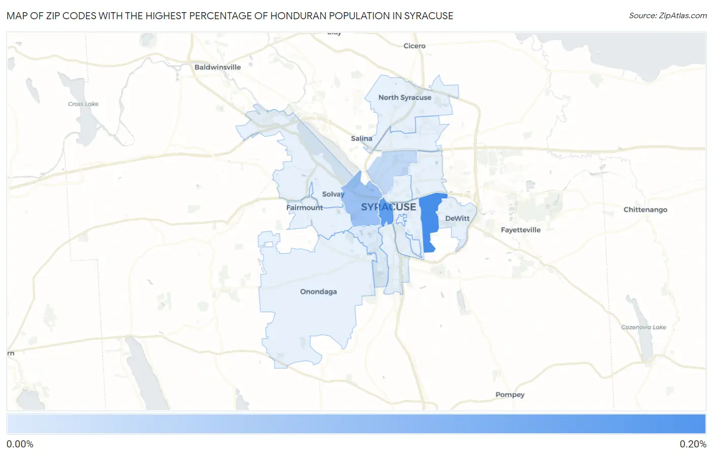 Zip Codes with the Highest Percentage of Honduran Population in Syracuse Map