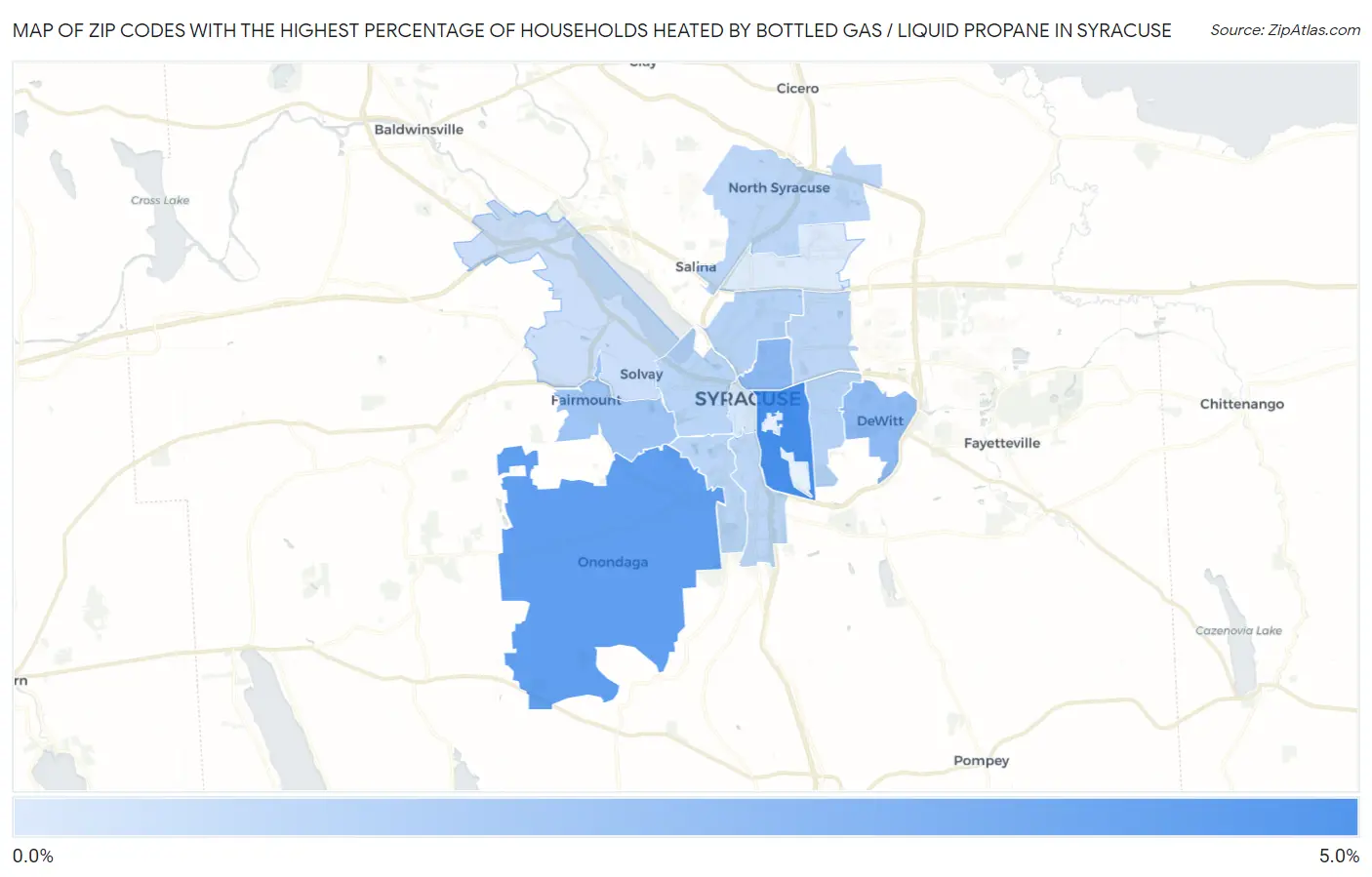 Zip Codes with the Highest Percentage of Households Heated by Bottled Gas / Liquid Propane in Syracuse Map