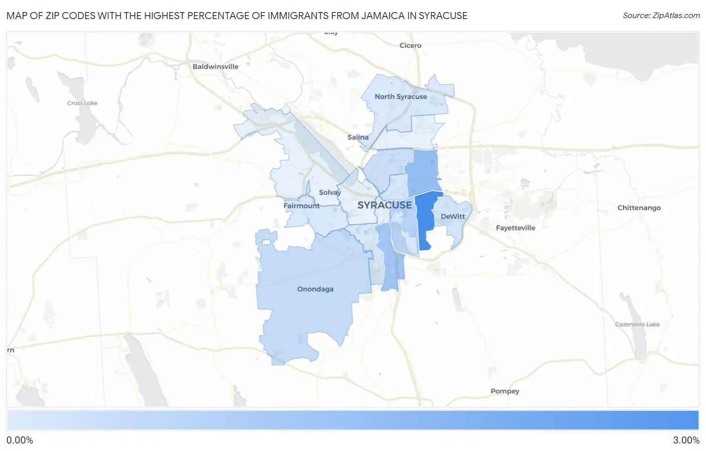 Zip Codes with the Highest Percentage of Immigrants from Jamaica in Syracuse Map