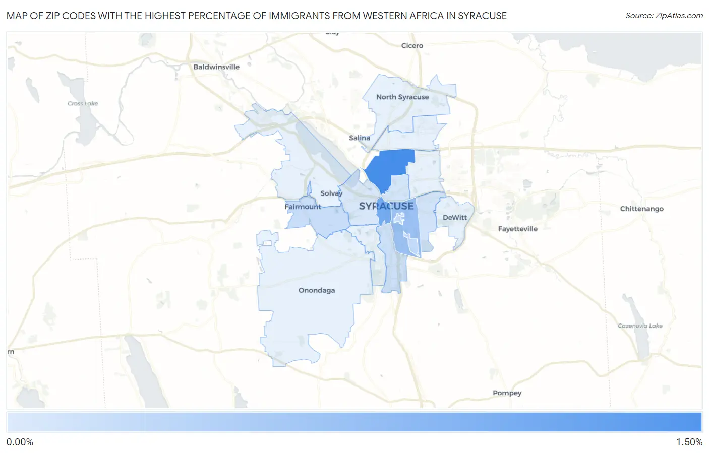 Zip Codes with the Highest Percentage of Immigrants from Western Africa in Syracuse Map